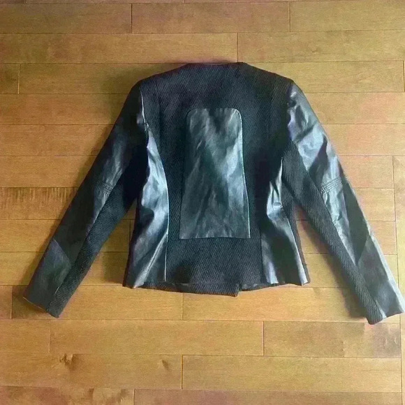 Zara | Motto black faux leather / wool jacket size L - Picture 3 of 3